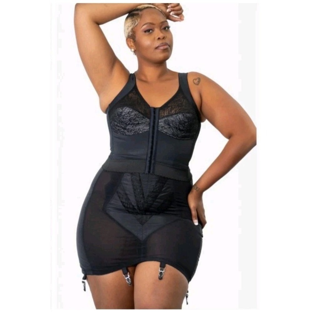 Rago 1294 Black Open Bottom Girdle Shapewear Size Large 30 Zipper Garter Straps - Picture 4 of 12